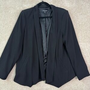 EILEEN FISHER Blazer Women's Medium Black Open Front Silk Lined Professional